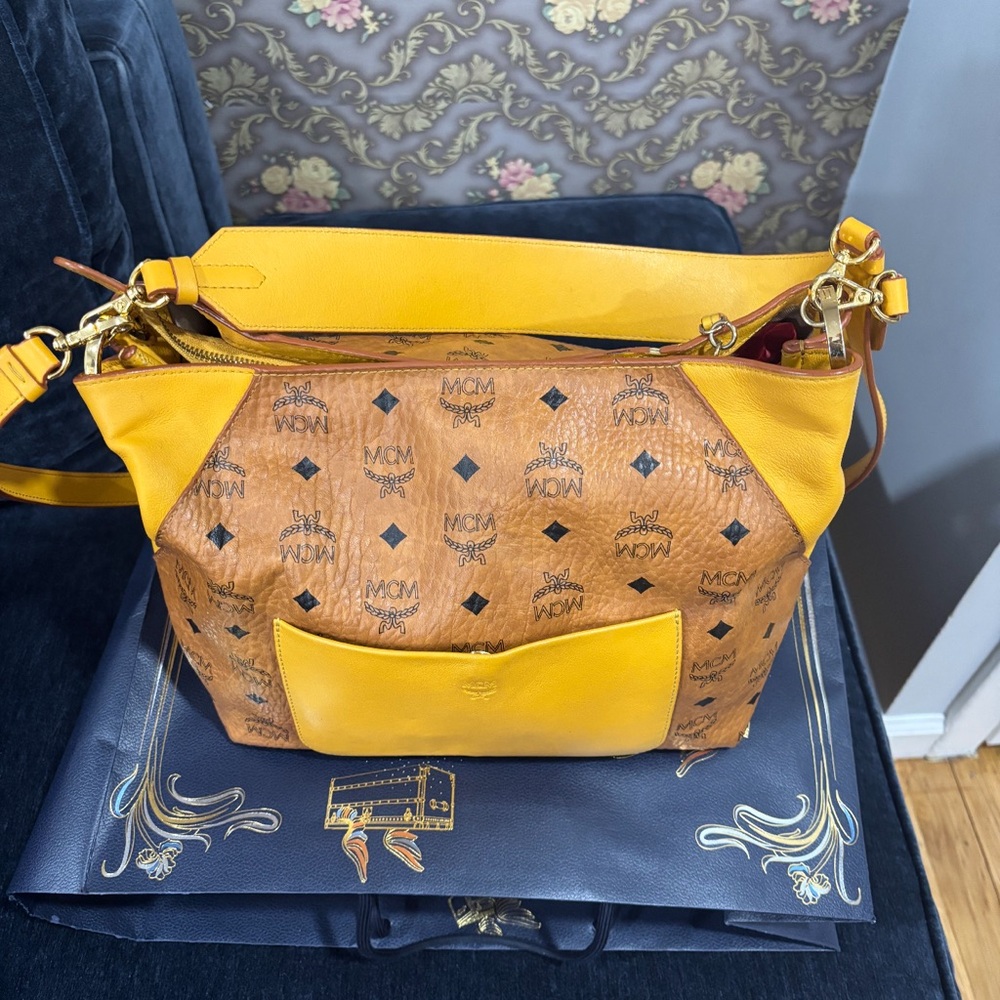 MCM Yellow and Brown Shoulder Bag